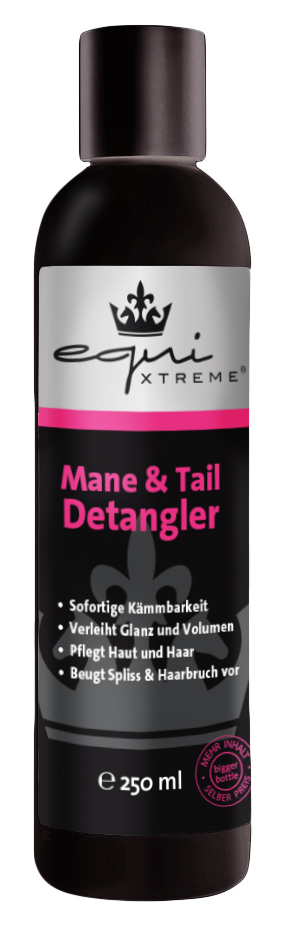 Equi Xtreme Mane & Tail Detangler, 250 ml Flasche, sorgt für sofortige Kämmbarkeit und Pflege von Haut und Haar.