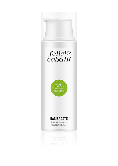 Felicia Caballi Basispaste in weißer Flasche, 100% natürliche Inhaltsstoffe, zur Förderung der Wundheilung.
