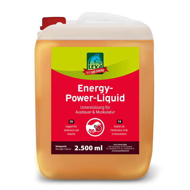 LEXA Energy-Power-Liquid, 2500 ml, Unterstützung für Ausdauer und Muskulatur, orangefarbene Flüssigkeit in einem großen Kanister (Kunststoff).
