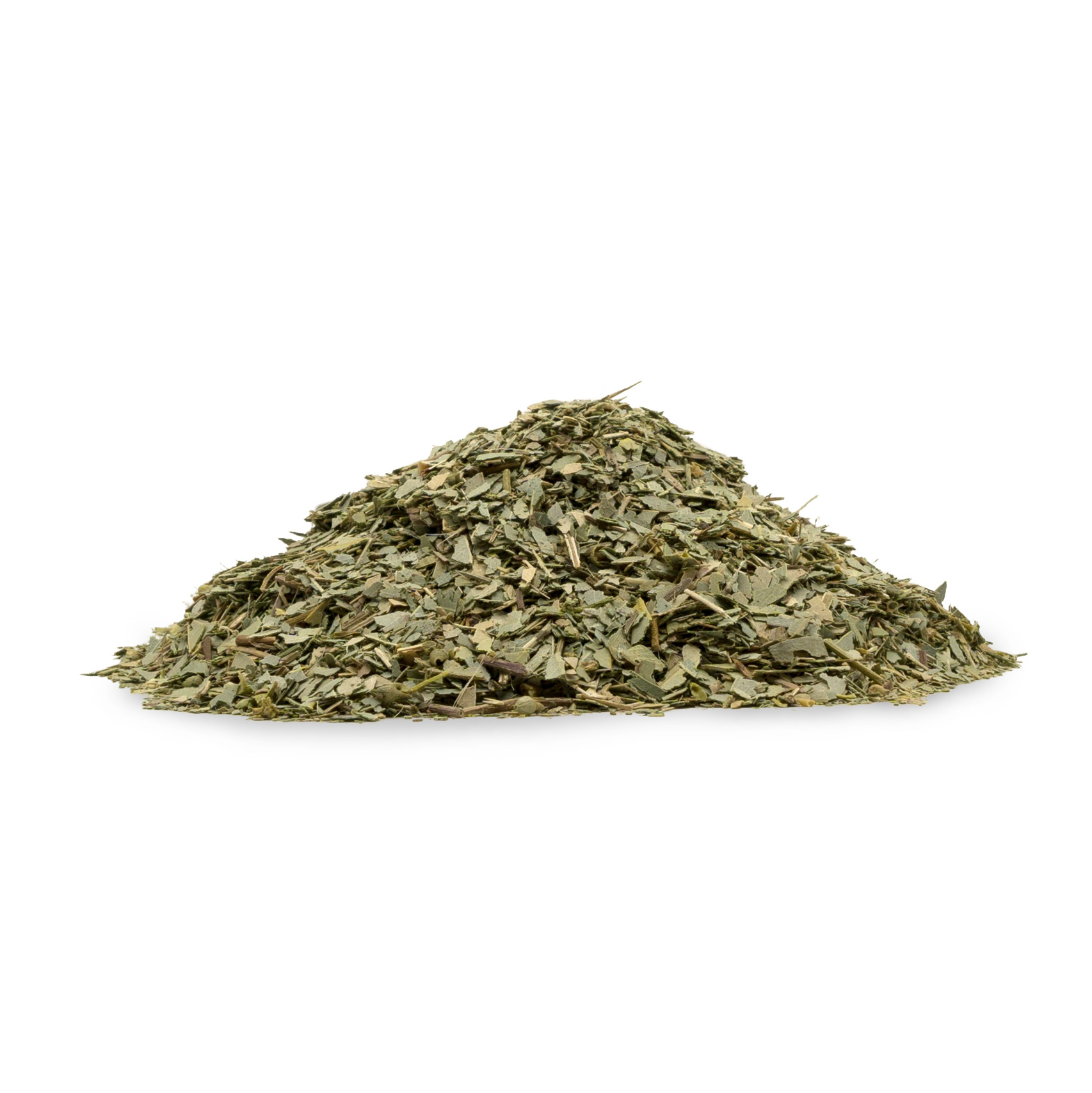 Kleine Menge getrockneter Eukalyptusblätter,  mit grüner Farbe und feiner Textur.