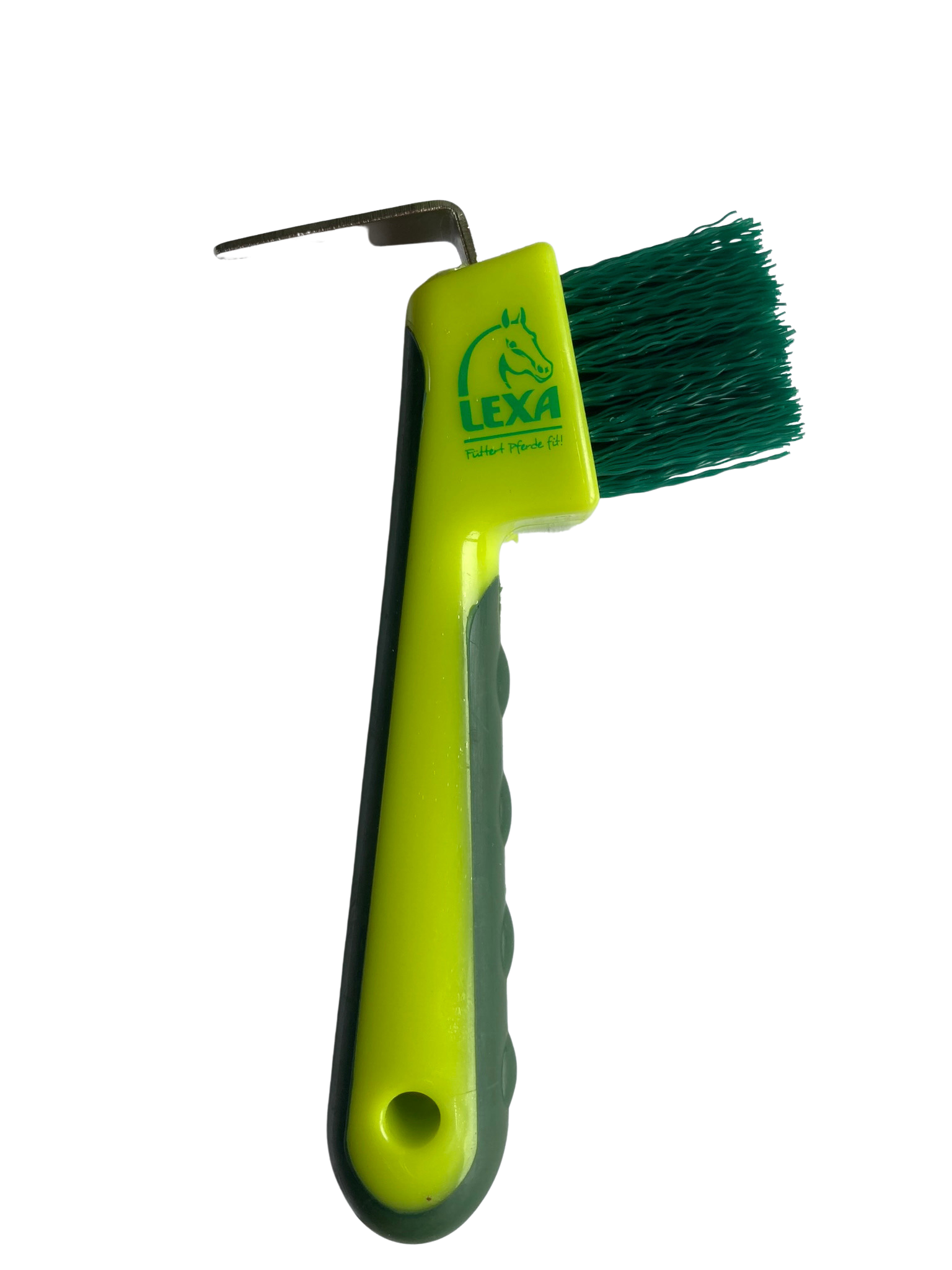 Grüner Pinsel mit gelbem Griff, Marke 'LEXA', für Malerarbeiten.