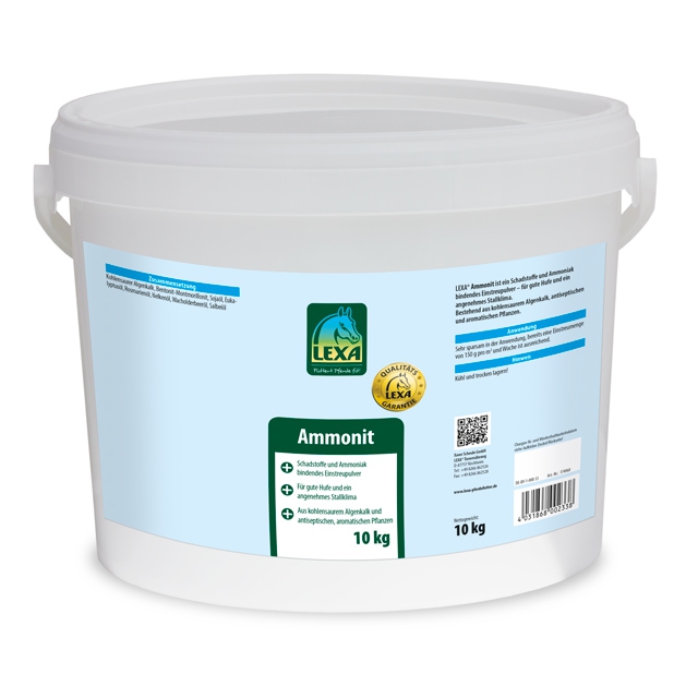 Eimer mit 10 kg LEXA Ammonit, einem Produkt zur Verbesserung der Bodenqualität.