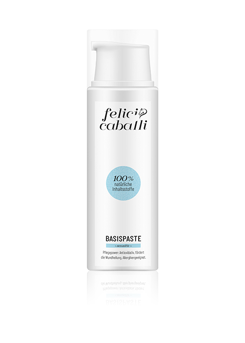 Felicia Caballi Basispaste in weißer Flasche, 100% natürliche Inhaltsstoffe, zur Förderung der Wundheilung.