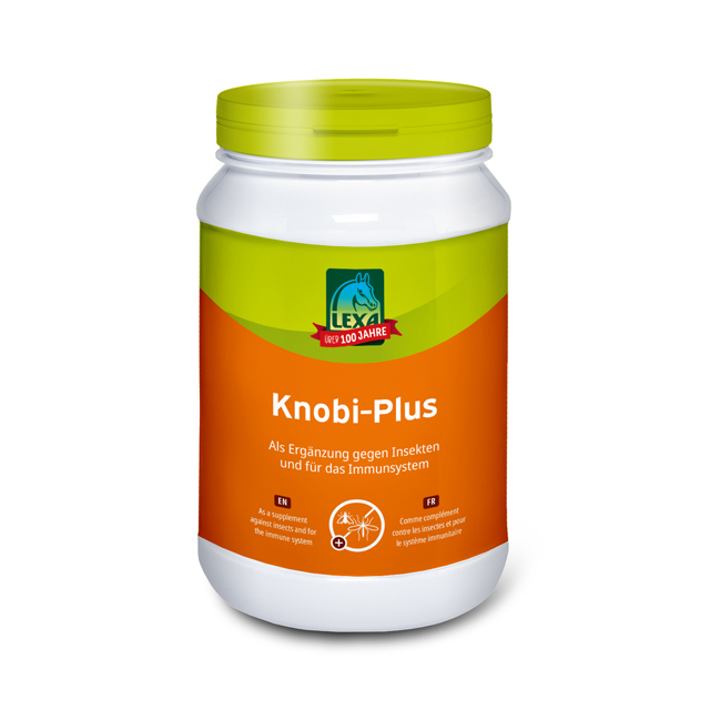 Knobi-Plus von LEXA in einer weißen Dose (Kunststoff) mit günem Deckel und orangenem Etikett