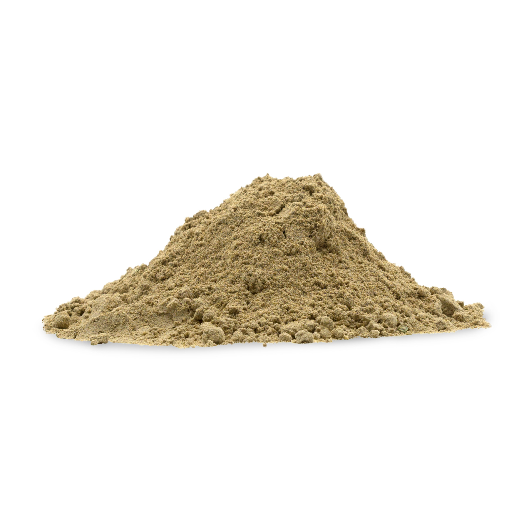 Kleine Menge von beige- bis braunfarbigem Pulver, gemahlenem Mariendistelsamen